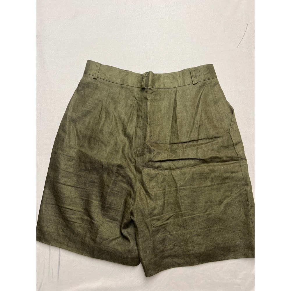 Classiques Entier Olive Green 100% Linen Pleated Lined Shorts Womens 14 Vintage - Picture 4 of 7